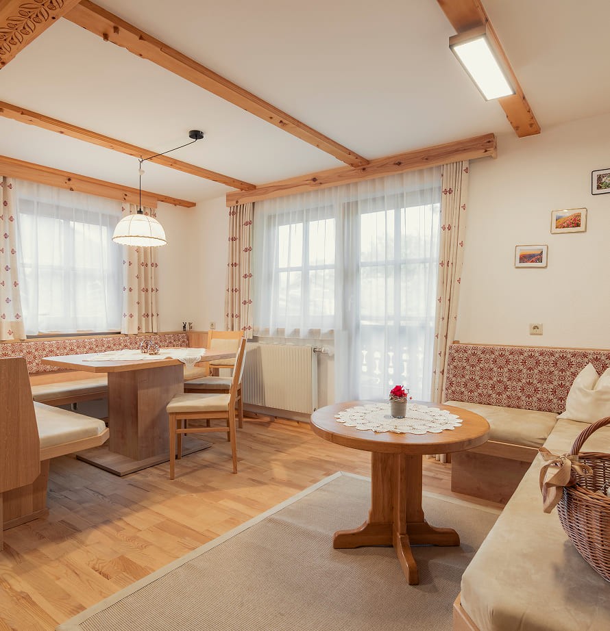Heller Wohnbereich mit Essplatz im Familienappartement